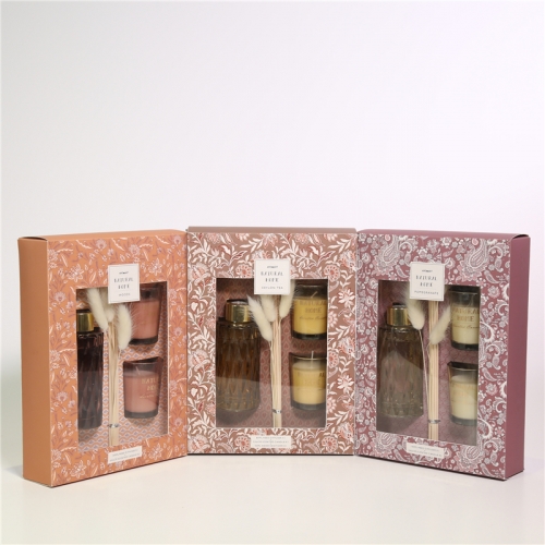 DESCRIPTION: 18X5.3X25CMH AROMA GIFT SET 1)D4.5X12CMH 100ML DECORATED ...